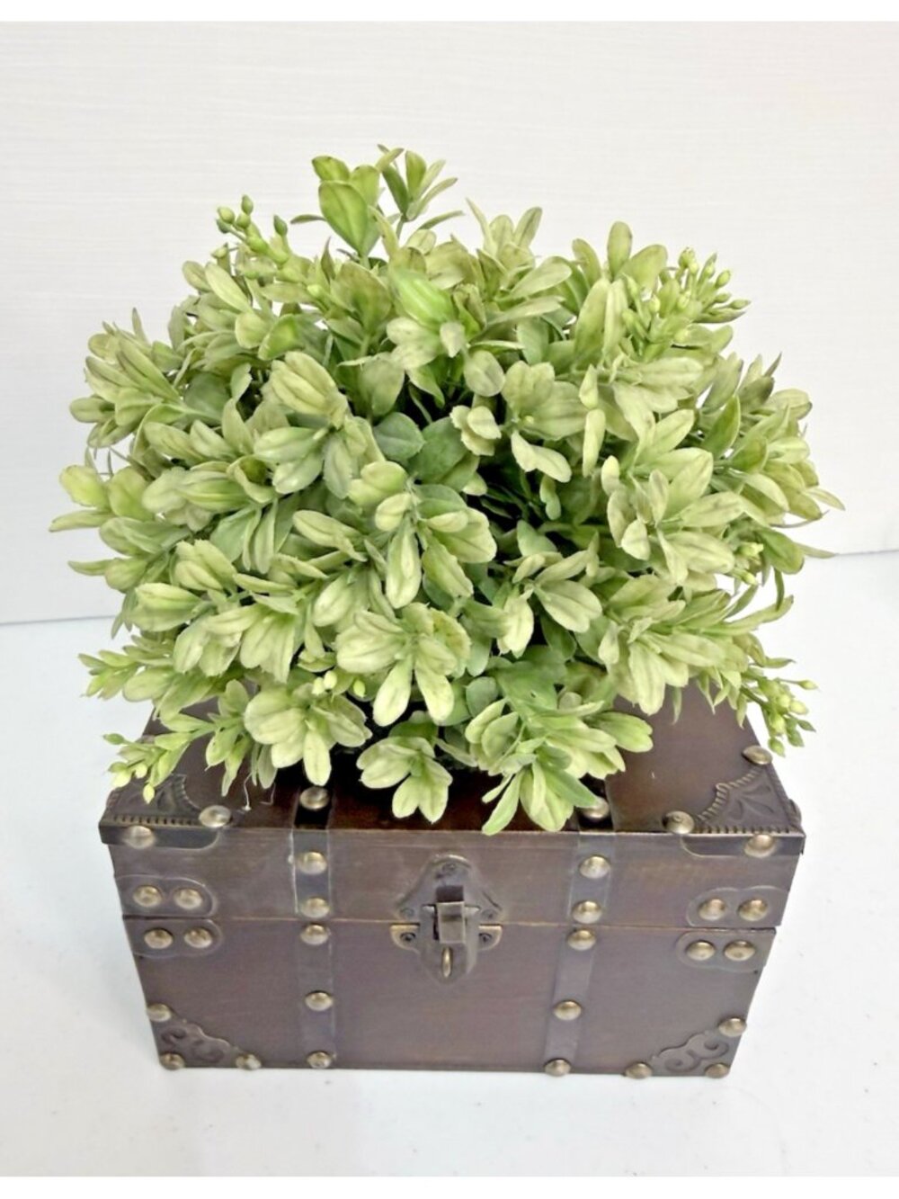 Wooden Storage Chest Box Decor with Greenery